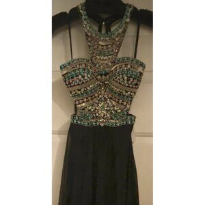 New! Rachel Allan Black Beaded Prom Style 7119 (Size 4). Beaded top! Open back!